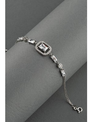 Gümüş Pazarım Baget Taşlı Emerald Kesim Gümüş Bileklik