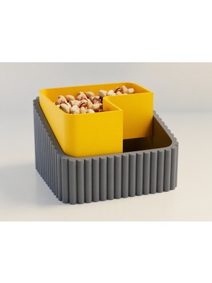 Brf Store Pmstore Fıstık Kasesi – 3D Baskı Çift Hazneli Kabuk Ayırıcı Sunum Kasesi - Gri Sarı