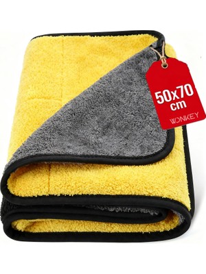 Velora Wonkey - Ultra Kalın Mikrofiber Oto Araba Yıkama Kurulama Havlusu 70X50 Cm, Büyük Boy Çift Katlı Araç Kurutma Bezi