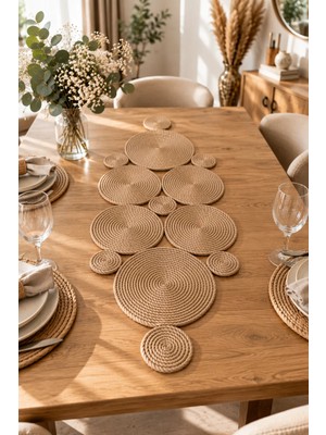 Rope Decor Liva 100x40 cm Doğal Jüt Runner – El Yapımı Masa ve Sehpa Örtüsü