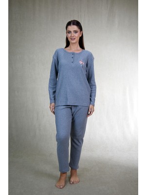 Estiva Kadın Nakış Işlemeli Patlı Interlok Şardonlu Pijama Takımı