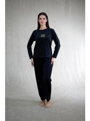 Estiva Kadın Good Yazılı Kadife Pijama Takımı