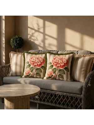 Sunum Luxe Çizgili Çiçek Desenli 4’lü Kırlent Kılıfı Seti