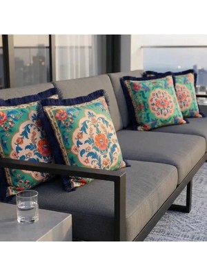 Sunum Luxe Oriental Bloom Çiçek Desenli 4’lü Saçaklı Kırlent Kılıfı