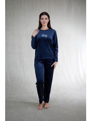 Estiva Kadın Something Yazılı Kadife Pijama Takımı