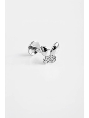 So CHIC Minik Kelebek 18 Ayar Beyaz Altın Kaplama Gümüş Flat-Lobe Piercing