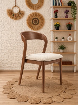 Silla Yılan Sandalye Teddy Krem Kumaş Ceviz Ahşap Sandalye