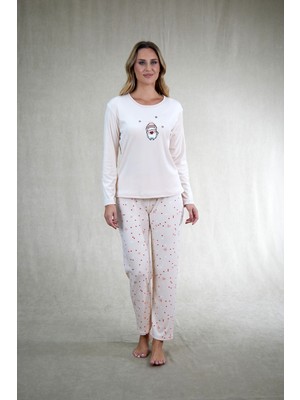 Estiva Kadın Penguen Desenli Pudra Pembe Kadife Pijama Takımı