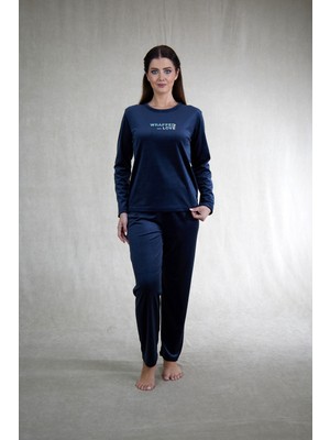 Estiva Kadın Wrapped Yazılı Kadife Pijama Takımı