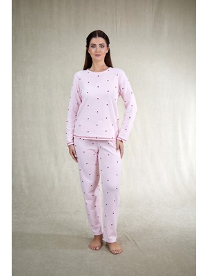 Estiva Kadın Puantiyeli Pembe Waffle Kumaş Pijama Takımı