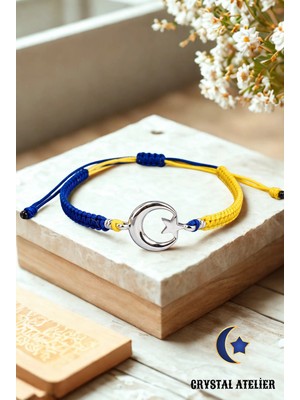 Crystal Atelier Sarı Lacivert Ay Yıldız Makrome Taraftar Bileklik El Yapımı Ayarlanabilir Unisex