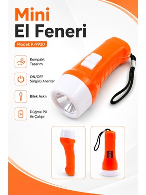 Telvesse Pilli Mini El Feneri Anahtarlık Lambası Aydınlatma Işığı Deprem Çantası Feneri Kulplu 9920