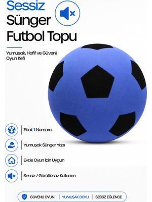 Telvesse No:1 Futbol Topu Sessiz Sünger Gürültüsüz Yumuşak Evde Oynamaya Uygun Futbol Topu Mavi Sft6