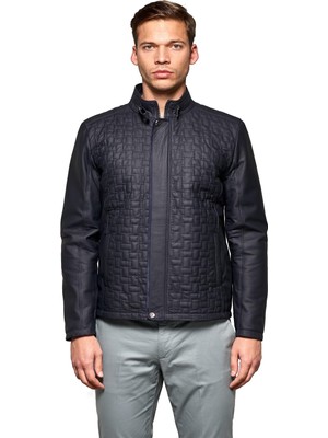Pierre Cardin Erkek Lacivert Fermuarlı Hakiki Deri Ceket