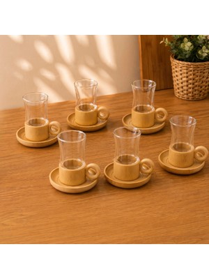 Freedom Storee 12 Parça Çay Seti - Bambu Bardak Altığı - Çift Cidarlı Cam - 150 ml