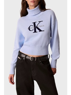 Calvin Klein Logolu % 100 Pamuk Balıkçı Yaka Kazak LV047H329GC3Q Kadın Kazak LV047H329G C3Q