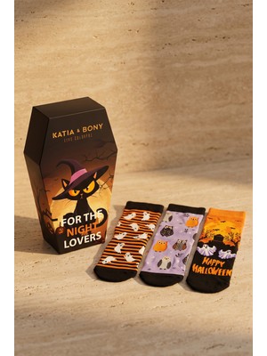 Bony Socks Unisex 3'lü Halloween Kutulu Pamuklu Çok Renkli Soket Çorap