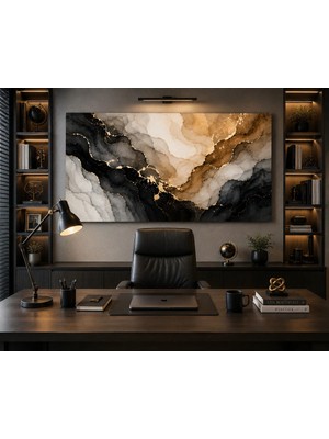 Reklamcın Soyut Siyah Gold Kanvas Tablo | Premium Mermer Desenli Modern Salon Yatak Odası Ofis Duvar Tablosu