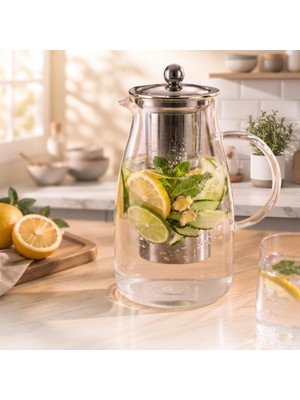 Freedom Storee Detoks Sürahisi - 1500 ml - Paslanmaz Çelik Filtre - Cam