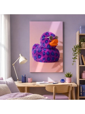 Reklamcın Gözlüklü Mor Ördek Kanvas Tablo – Renkli Pop Art Duvar Dekoru