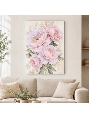 Reklamcın Pembe ve Lila Çiçek Desenli Dekoratif Kanvas Tablo – Modern Salon ve Yatak Odası Duvar Dekoru