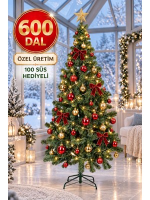 La Confiance 180 cm Yılbaşı Ağacı 600 Gür Dallı Noel Ağacı Yılbaşı Çam Ağacı 100 Süs Hediyeli