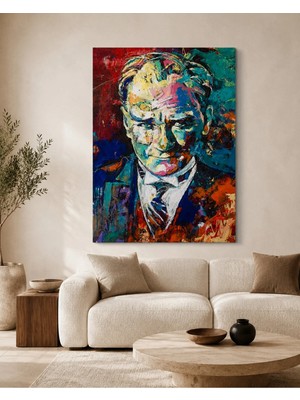 Reklamcın Atatürk Kanvas Renkli Yağlı Boya Görünümlü Mustafa Kemal Atatürk Portresi Duvar Dekoru