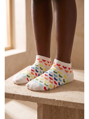 Bony Socks Desenli Çocuk Step Çorap Ekru Mix