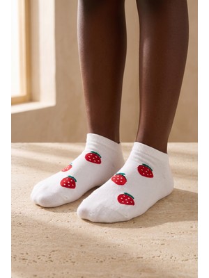 Bony Socks Çocuk Çilek Desenli Step Çorap Beyaz
