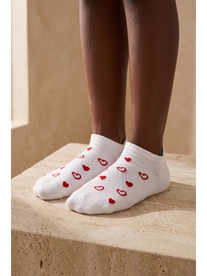 Bony Socks Çocuk Kalp Desenli Step Çorap Beyaz