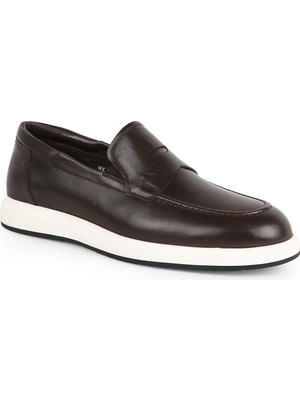 Lbr H1028 Ea Elbr H1028 Hakiki Deri Maske Detaylı Şok Emici Esnek Taban Erkek Comfort Casual Loaferva Antik Kahve-Beyaz