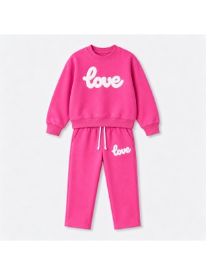 Yiğit Butik Kız Çocuk Süzene Nakışlı Love Yazılı Alt Üst Takım