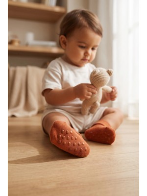 Bony Socks Bebek Bileği Kıvrık Pamuklu Soket Çorap Koyu Kahverengi