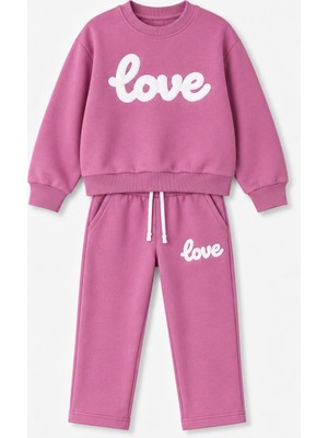 Yiğit Butik Kız Çocuk Süzene Nakışlı Love Yazılı Alt Üst Takım