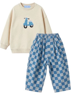 Minipeak Kids La'ciel Paris Damalı Jean + Sweatshirt Takım