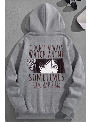 Kozz Style Unisex 3 Iplik Pamuklu Gri Sometimesanime Baskı Bol Kalıp Sweatshirt Hoodie
