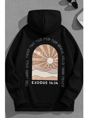 Kozz Style Unisex 3 Iplik Pamuklu Siyah Exodus Bol Kalıp Sweatshirt Hoodie