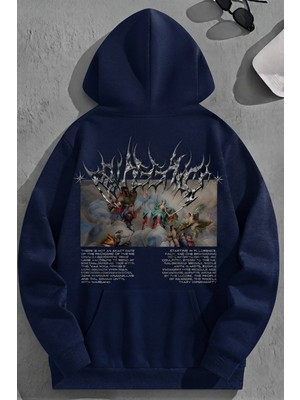 Kozz Style Unisex 3 Iplik Pamuklu Lacivert Angelstarting Bol Kalıp Sweatshirt Hoodie