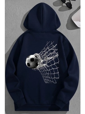 Kozz Style Unisex 3 Iplik Pamuklu Lacivert Gooool Bol Kalıp Sweatshirt Hoodie