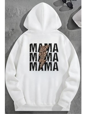 Kozz Style Unisex 3 Iplik Pamuklu Beyaz Triplemama Baskı Bol Kalıp Sweatshirt Hoodie