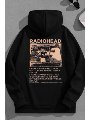 Kozz Style Unisex 3 Iplik Pamuklu Siyah Radiohead Baskı Bol Kalıp Sweatshirt Hoodie