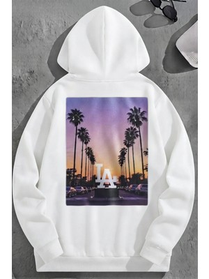 Kozz Style Unisex 3 Iplik Pamuklu Beyaz Latropical Bol Kalıp Sweatshirt Hoodie
