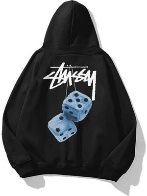 Kozz Style Unisex 3 Iplik Pamuklu Siyah Camsey Bol Kalıp Sweatshirt Hoodie