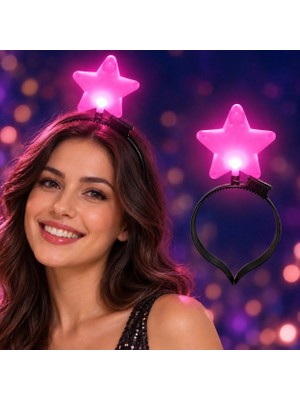 Hace Bazaar Büyük Mega Yıldız Işıklı LED Parti Tacı Pembe Renk -Hcb