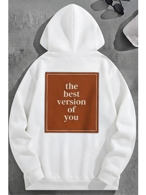Kozz Style Unisex 3 Iplik Pamuklu Beyaz Thebest Baskı Bol Kalıp Sweatshirt Hoodie