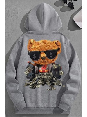 Kozz Style Unisex 3 Iplik Pamuklu Gri Richbear Baskı Bol Kalıp Sweatshirt Hoodie