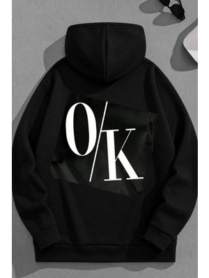 Kozz Style Unisex 3 Iplik Pamuklu Siyah O/k Baskı Bol Kalıp Sweatshirt Hoodie