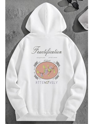Kozz Style Unisex 3 Iplik Pamuklu Beyaz Fructifaticion Baskı Bol Kalıp Sweatshirt Hoodie