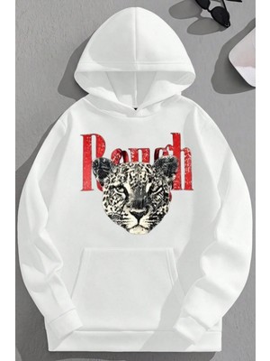 Kozz Style Unisex 3 Iplik Pamuklu Beyaz Ranch Baskı Bol Kalıp Sweatshirt Hoodie
