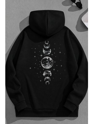 Kozz Style Unisex 3 Iplik Pamuklu Siyah Ayevreler Baskı Bol Kalıp Sweatshirt Hoodie